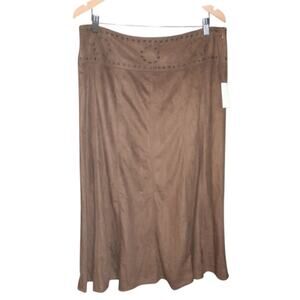 Coldwater Creek Womens Brown Suede Like Slightly Flared Midi Skirt Size M NWT